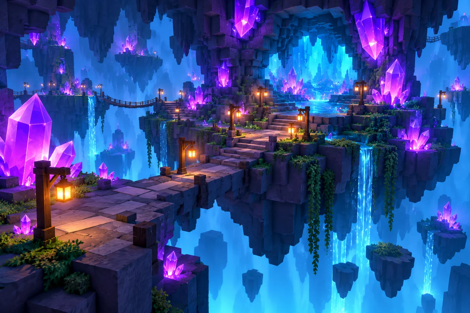 Illustrated Crystal Cave island with glowing crystals
