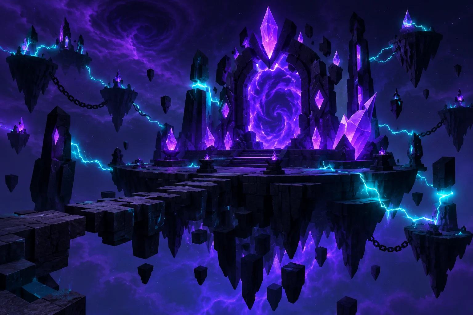 Illustrated Shadow Realm island with a purple portal