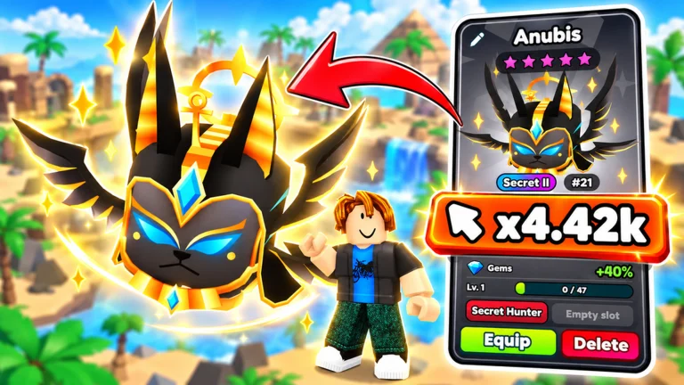 Official Roblox thumbnail: Anubis pet card marked Secret II